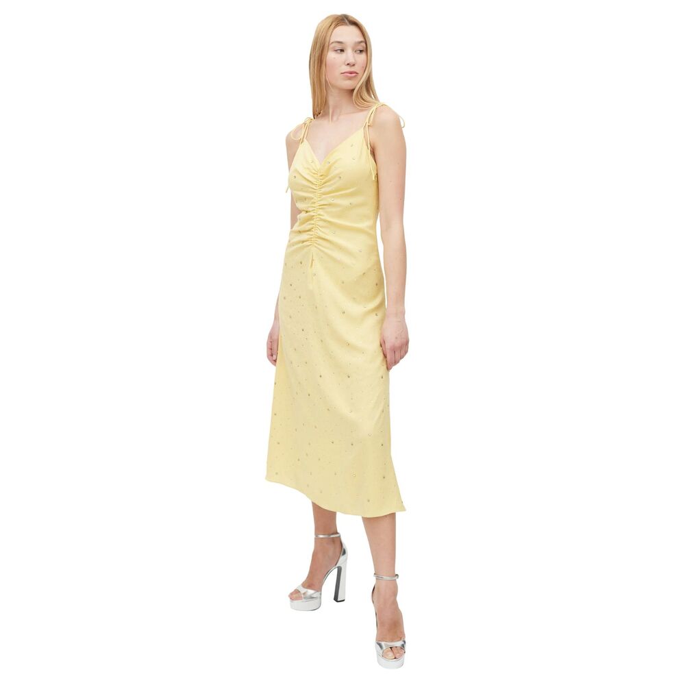 Sandro Praline Rhinestone Maxi Dress Yellow Plunge V-Neck Crossover Strap Sz 38 - Picture 2 of 15